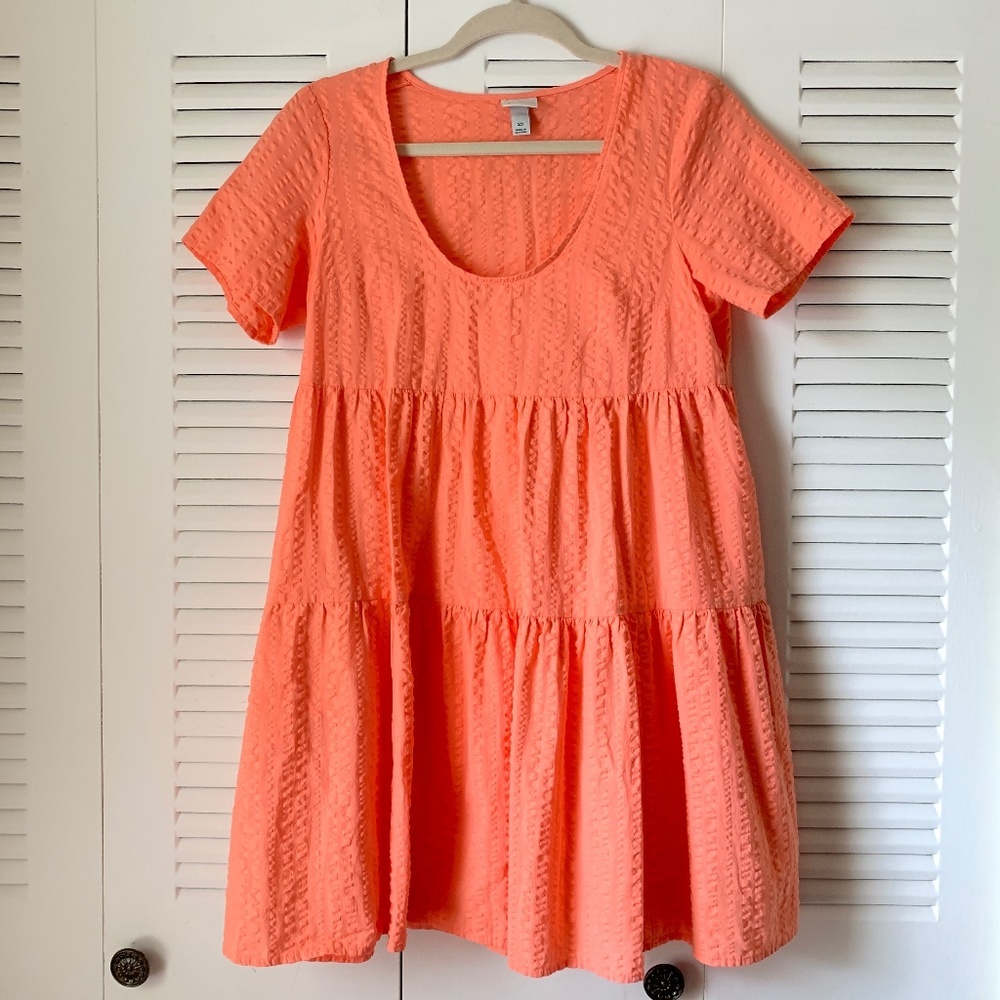 A New Day Peach Mini Dress 100% Cotton Cute Babydoll Dress! - Picture 3 of 15